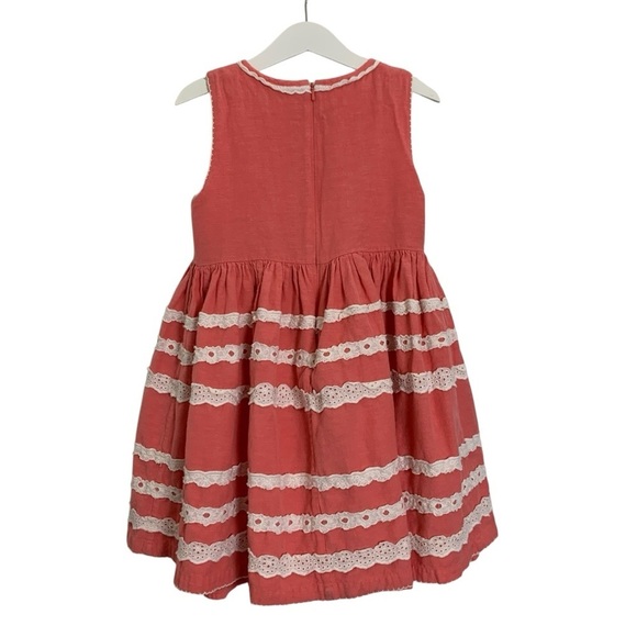 Boden Linen Blend Sun Dress Little Girls 6-7 Crochet Eyelet Coral Striped Lace - Picture 1 of 14